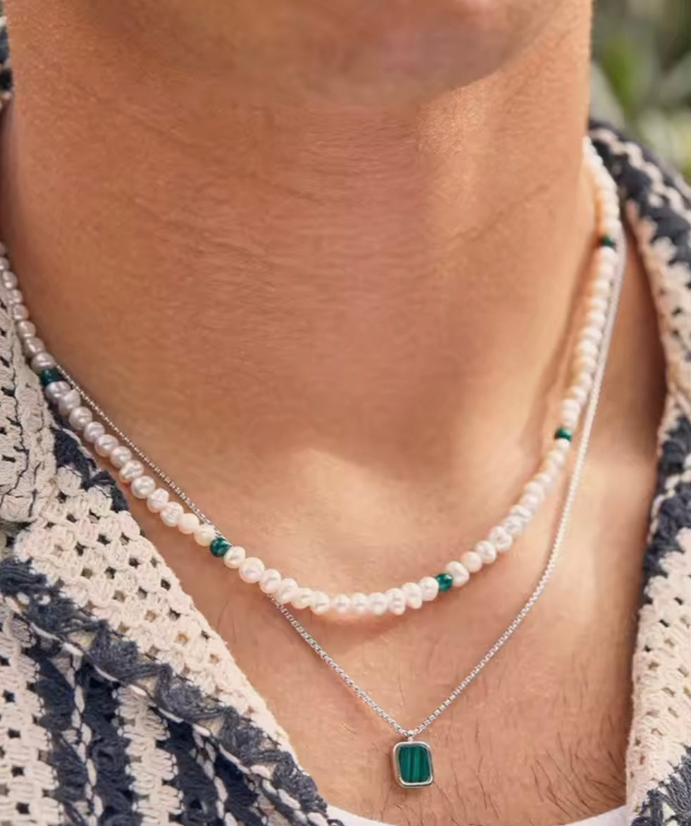 Ciondolo turchese collana da uomo in acciaio inossidabile con perline