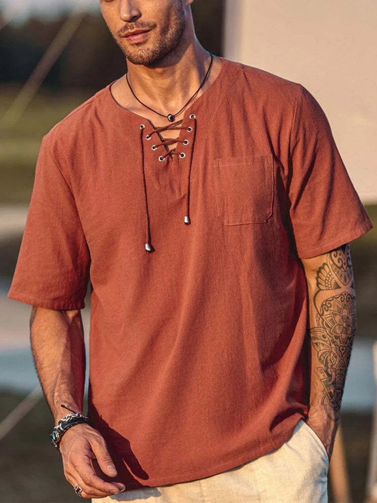 Maglia lino uomo scollo V