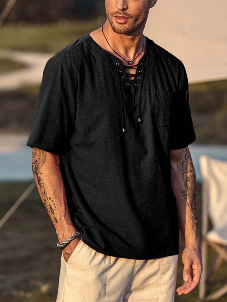 Maglia lino uomo scollo V